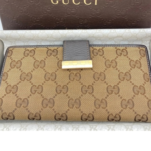 ✨️🤎  GUCCI purse Leather long wallet Brown Canvas Supreme  ✨️🤎 - Picture 1 of 13